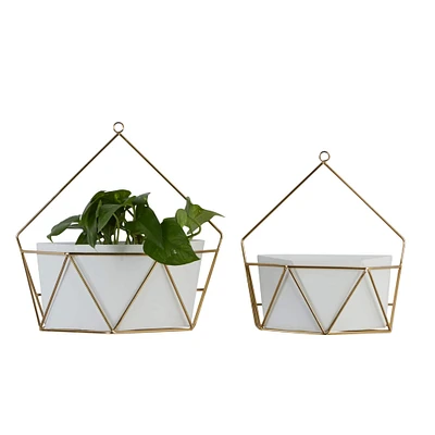 CosmoLiving by Cosmopolitan Set of 2 White Metal Contemporary Planter, 12", 15"