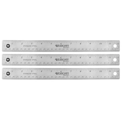 Westcott® 12" Stainless Steel Office Ruler with Non Slip Cork Base, 3ct.