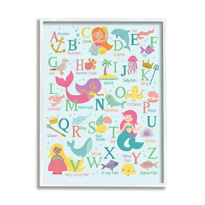 Stupell Industries Kid's Mermaid Alphabet Beach Fantasy ABC Typography in Frame Wall Art