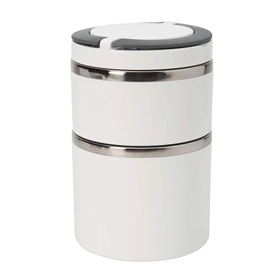 Kitchen Details 2-Tier Round Twist White Insulated Stainless Steel Lunch Box