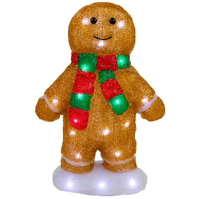 14" LED Lighted Acrylic Gingerbread Man with Scarf Outdoor Christmas Decoration