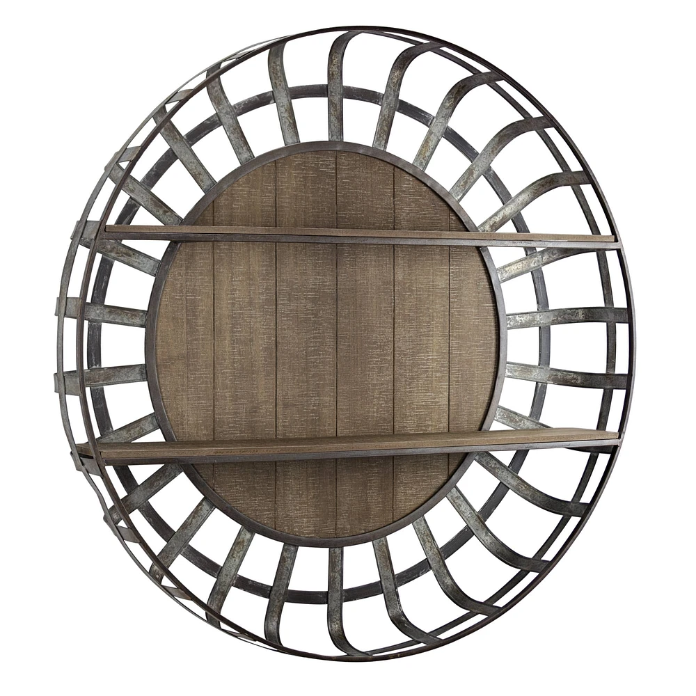 Rustic Round Wall Shelf Organizer