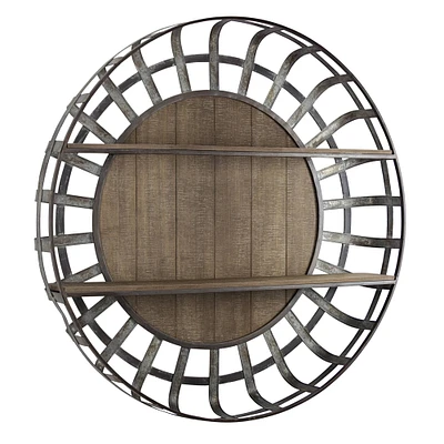 Rustic Round Wall Shelf Organizer