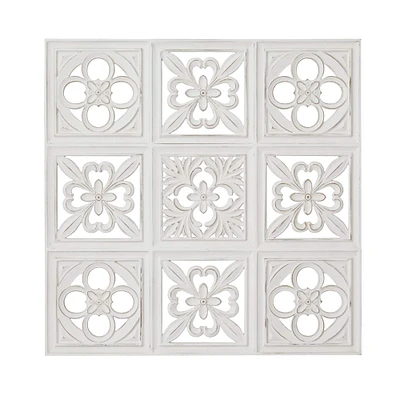 White Wood Traditional Floral Wall Decor 29" x 29" x 2"