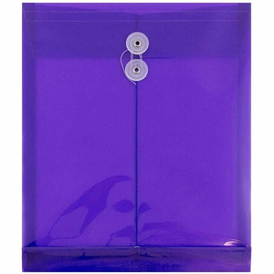 JAM Paper 9.75" x 11.75" Purple Plastic Button String Open End Envelopes, 108ct.