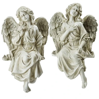 14" Gray Decorative Sitting Angel Outdoor Garden Statue Set