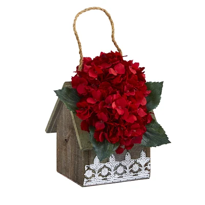 10" Hydrangea Arrangement in Hanging Floral Design House Planter