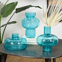 Blue Glass Rounded Vase Set