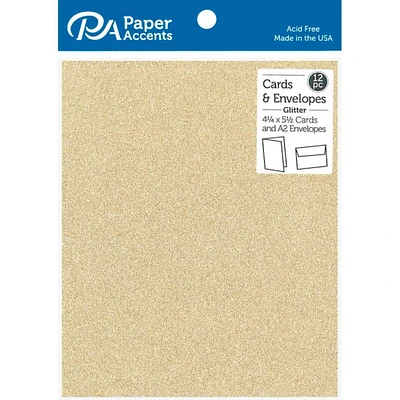 PA Paper™ Accents 4.25" x 5.5" Light Gold Glitter Cards & Envelopes, 12ct.