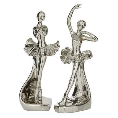 The Novogratz Set of 2 Silver Porcelain Glam Dancer Sculpture, 4" x 11"