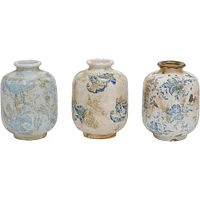 Blue & White Heavy Distressing Decorative Terracotta Vases Set