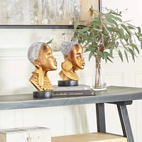 Set of 2 Gold Polystone Eclectic Sculptures, 11" x 5" x 6"