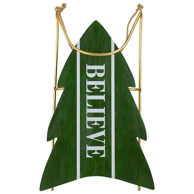 18.25'' Green Wooden Believe Christmas Snow Sled Decoration