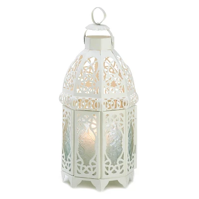 12" White Lattice Moroccan Style Candle Lantern