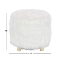 19" White Faux Fur Contemporary Stool