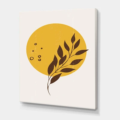 Designart - Abstract Yellow Sun and Moon With Tropical Leaf II - Modern Canvas Wall Art Print