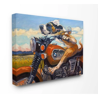 Stupell Industries Dog And Cat on a  Red Motorcycle Road Trip Painting Canvas Wall Art