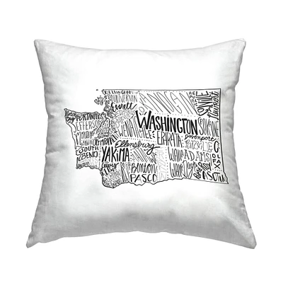 Stupell Industries Washington State Various Cities Typography Map Throw Pillow, 18" x 18"