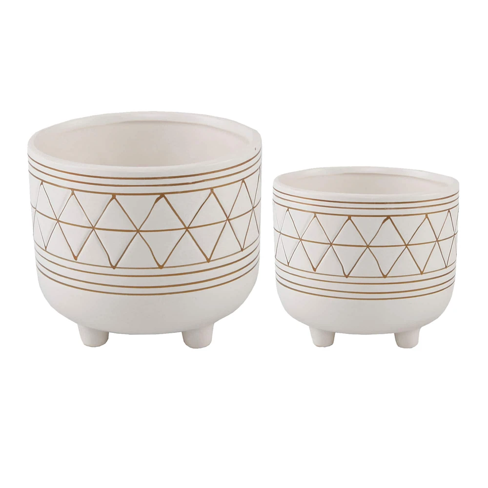 Flora Bunda 6" & 5" Geo Ceramic Pot With Legs Set