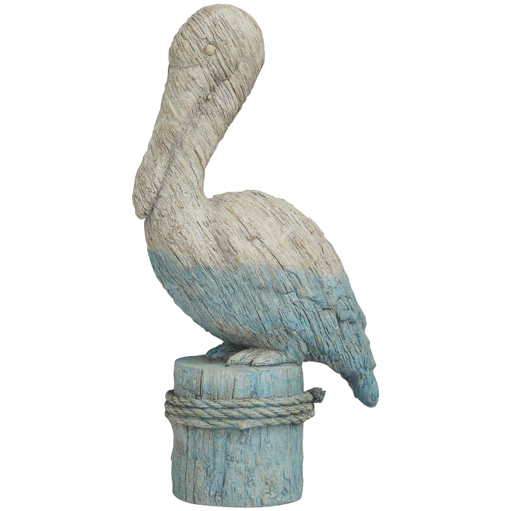 14.5" Blue & Beige Coastal Crane Tabletop Décor