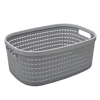 Simplify Large Gray Wicker Weave Design Storage Tote Basket