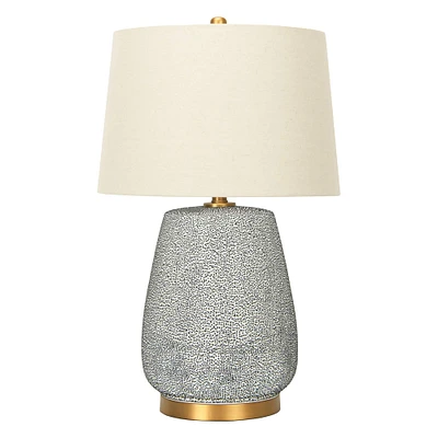 26'' Textured Blue Glaze Ceramic Table Lamp with Natural Linen Shade