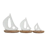 Set of 3 White Wood Coastal Sculptures, 11" x 8" x 5"