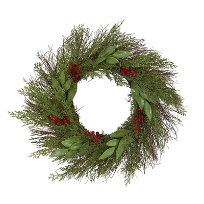 20" Cedar & Ruscus with Berries Wreath