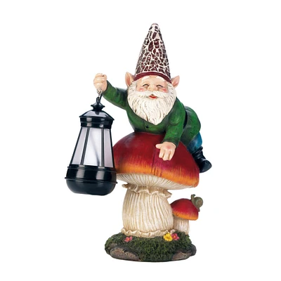 13" Gnome on Mushroom Solar Statue