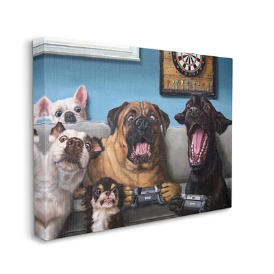 Stupell Industries Funny Dogs Playing Video Games Livingroom Pet Portrait Canvas Wall Art