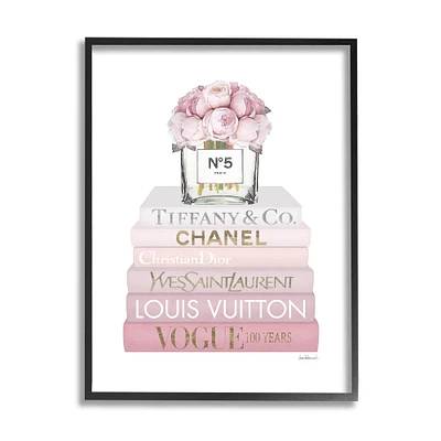 Stupell Industries Pink Rose Bouquet Fashion Style Bookstack Framed Wall Art