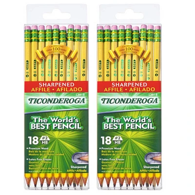 Ticonderoga® #2 Soft Yellow Pre-Sharpened Pencils, 2 Packs of 18