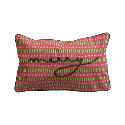 20" Multicolor Merry Embroidered Lumbar Pillow