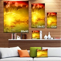 Designart - Red Dramatic Sky with Yellow Sun - Landscape Canvas Art Print