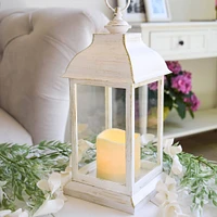 Kate Aspen Manchester LED Vintage Decorative Distressed White Lantern