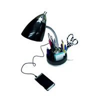 LimeLights 19.5" Organizer Desk Lamp with Charging Outlet Lazy Susan Base
