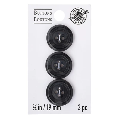 24 Packs: 3 ct. (72 total) 3/4" Black Buttons by Loops & Threads™