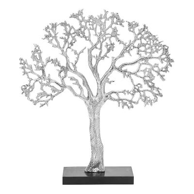 19" Silver Aluminum & Wood Tree-Inspired Contemporary Sculpture