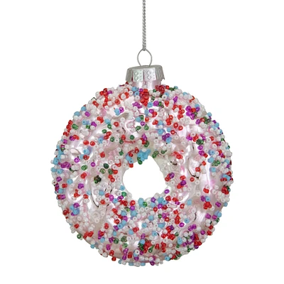 4" Pink Doughnut with Sprinkles Glass Ornament