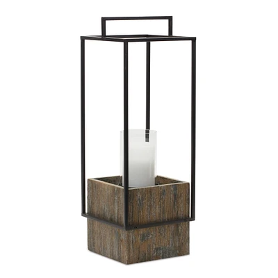 21.5" Distressed Wood Candle Holder with Black Metal Frame