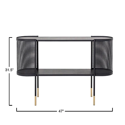 Metal Console Table with Shelf & Brass Finish Legs