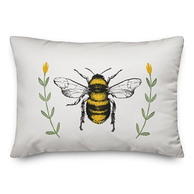 Bee Watercolor Flowers 14" x 20" Throw Pillow