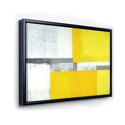 Designart - Grey and Yellow Blue Abstract VIII - Modern Framed Canvas Wall Art Print