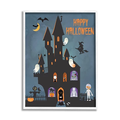 Stupell Industries Happy Halloween Haunted Ghost House Framed Giclee Art