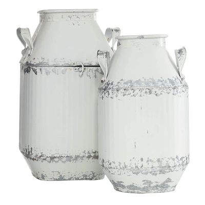 White Metal Decorative Milk Can Set