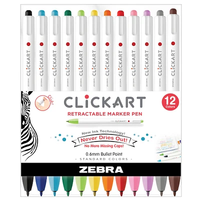 6 Packs: 12 ct. (72 total) Zebra ClickArt 0.6mm Retractable Marker Pens