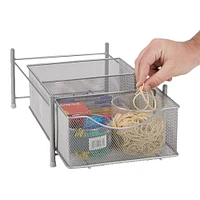 Mind Reader Silver 3-Compartment Pull-Out Sliding Organizing Drawer Storage Basket