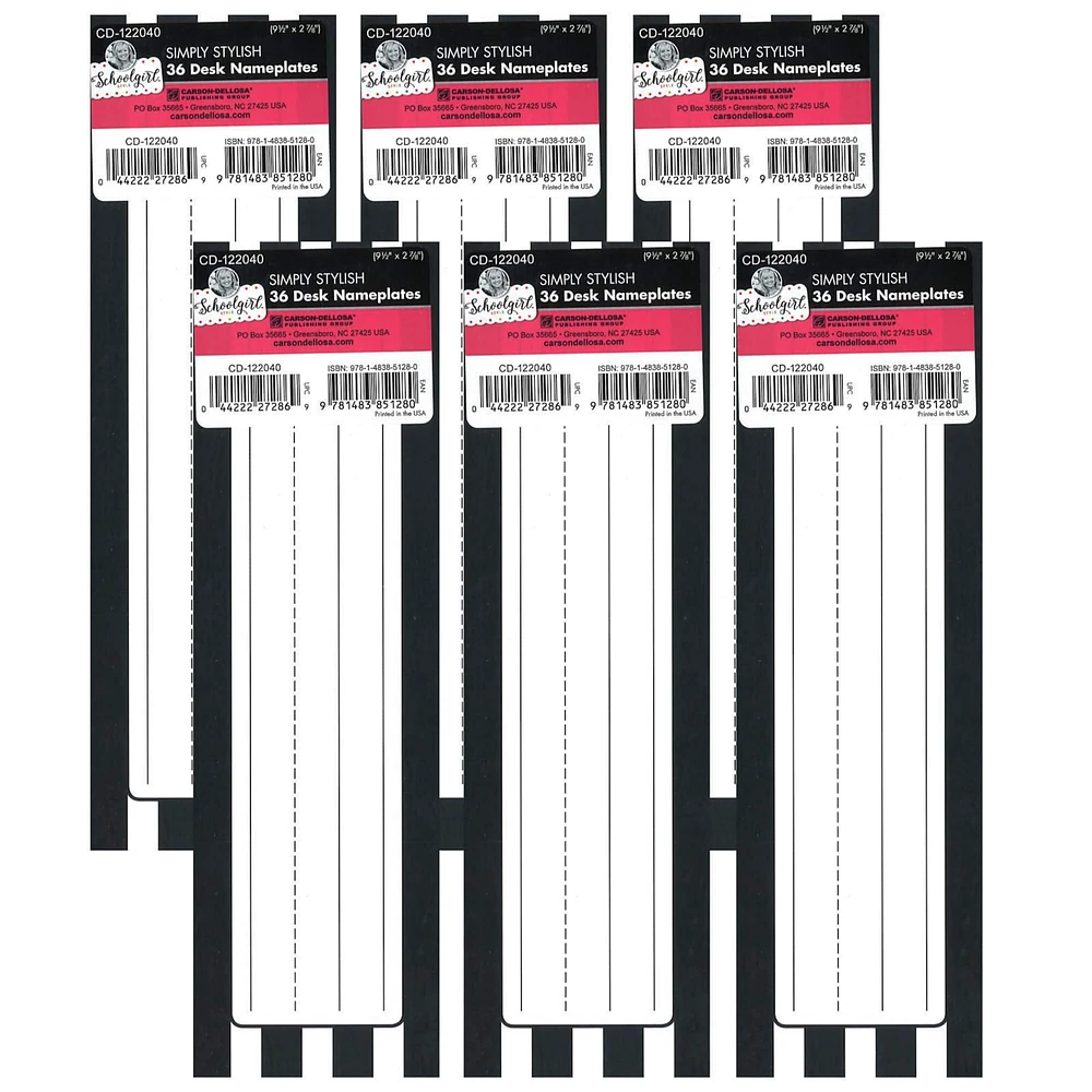 Schoolgirl Style™ Simply Stylish™ Black & White Stripe Nameplates, 6 Packs of 36