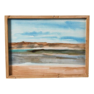 Abstract Watercolor Landscape Print with Rustic Wood Frame