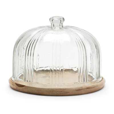 10.5" Glass Cloche with Wood Plate